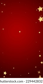 Superposición vectorial de las estrellas mágicas.  Estrellas de oro dispersas al azar, cayendo, flotando.  Una plantilla de superposición infantil de ensueño caótico. sobre fondo rojo.