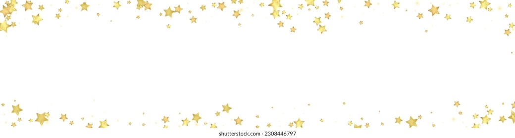 Magic stars vector overlay.  Gold stars scattered around randomly, falling down, floating.  Chaotic dreamy childish overlay template. Enchanting vector with magic stars on white background.