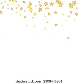 Magic stars vector overlay.  Gold stars scattered around randomly, falling down, floating.  Chaotic dreamy childish overlay template. Magical cartoon night sky on white background.