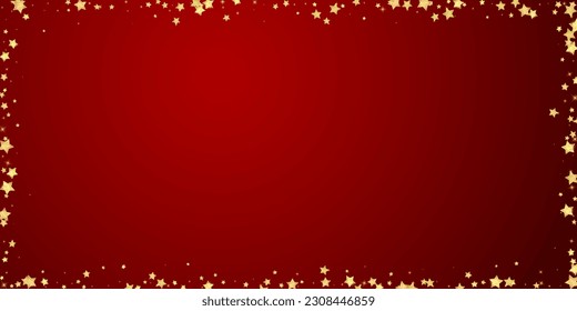 Magic stars vector overlay.  Gold stars scattered around randomly, falling down, floating.  Chaotic dreamy childish overlay template. Vector fairytale  on red background.