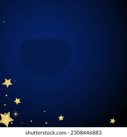 Magic stars vector overlay.  Gold stars scattered around randomly, falling down, floating.  Chaotic dreamy childish overlay template. Vector magic overlay  on dark blue background.