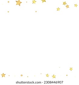 Magic stars vector overlay.  Gold stars scattered around randomly, falling down, floating.  Chaotic dreamy childish overlay template. on white background.