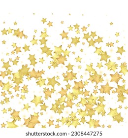 Magic stars vector overlay.  Gold stars scattered around randomly, falling down, floating.  Chaotic dreamy childish overlay template. on white background.