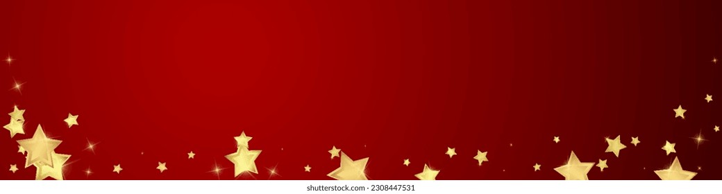 Magic stars vector overlay.  Gold stars scattered around randomly, falling down, floating.  Chaotic dreamy childish overlay template. Miraculous starry night vector  on red background.