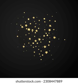 Magic stars vector overlay.  Gold stars scattered around randomly, falling down, floating.  Chaotic dreamy childish overlay template. Miraculous starry night vector  on black background.