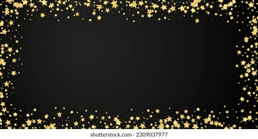 Magic stars vector overlay.  Gold stars scattered around randomly, falling down, floating.  Chaotic dreamy childish overlay template. Vector magic overlay  on black background.