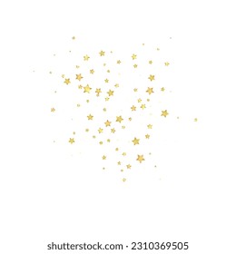 Magic stars vector overlay.  Gold stars scattered around randomly, falling down, floating.  Chaotic dreamy childish overlay template. Enchanting vector with magic stars on white background.