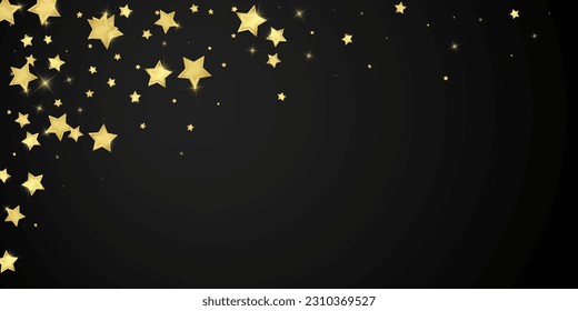 Magic stars vector overlay.  Gold stars scattered around randomly, falling down, floating.  Chaotic dreamy childish overlay template. Vector magic overlay  on black background.
