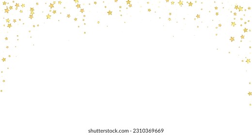 Magic stars vector overlay.  Gold stars scattered around randomly, falling down, floating.  Chaotic dreamy childish overlay template. Vector magic overlay  on white background.