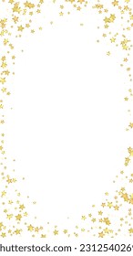 Magic stars vector overlay.  Gold stars scattered around randomly, falling down, floating.  Chaotic dreamy childish overlay template. Magical cartoon night sky on white background.