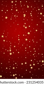 Magic stars vector overlay.  Gold stars scattered around randomly, falling down, floating.  Chaotic dreamy childish overlay template. Magical cartoon night sky on red background.
