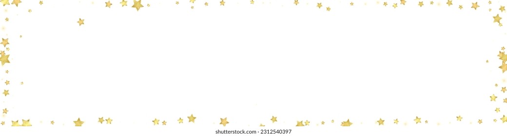 Magic stars vector overlay.  Gold stars scattered around randomly, falling down, floating.  Chaotic dreamy childish overlay template. Enchanting vector with magic stars on white background.
