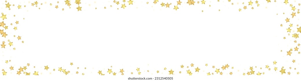 Magic stars vector overlay.  Gold stars scattered around randomly, falling down, floating.  Chaotic dreamy childish overlay template. Enchanting vector with magic stars on white background.