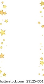 Superposición vectorial de las estrellas mágicas.  Estrellas de oro dispersas al azar, cayendo, flotando.  Una plantilla de superposición infantil de ensueño caótico. Superposición mágica vectorial sobre fondo blanco.