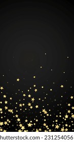 Magic stars vector overlay.  Gold stars scattered around randomly, falling down, floating.  Chaotic dreamy childish overlay template. Miraculous starry night vector  on black background.