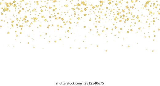 Magic stars vector overlay.  Gold stars scattered around randomly, falling down, floating.  Chaotic dreamy childish overlay template. Miraculous starry night vector  on white background.