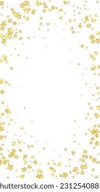Magic stars vector overlay.  Gold stars scattered around randomly, falling down, floating.  Chaotic dreamy childish overlay template. Enchanting vector with magic stars on white background.