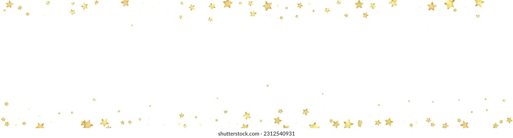 Magic stars vector overlay.  Gold stars scattered around randomly, falling down, floating.  Chaotic dreamy childish overlay template. Magical cartoon night sky on white background.