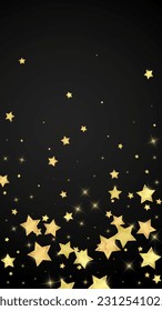 Magic stars vector overlay.  Gold stars scattered around randomly, falling down, floating.  Chaotic dreamy childish overlay template. Vector magic overlay  on black background.