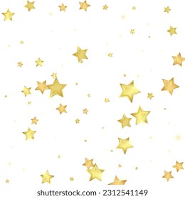 Magic stars vector overlay.  Gold stars scattered around randomly, falling down, floating.  Chaotic dreamy childish overlay template. Magical cartoon night sky on white background.
