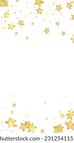 Magic stars vector overlay.  Gold stars scattered around randomly, falling down, floating.  Chaotic dreamy childish overlay template. Vector fairytale  on white background.