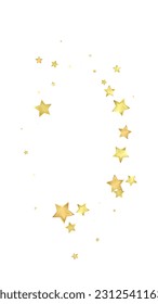 Superposición vectorial de las estrellas mágicas.  Estrellas de oro dispersas al azar, cayendo, flotando.  Una plantilla de superposición infantil de ensueño caótico. Encantador vector con estrellas mágicas sobre fondo blanco.