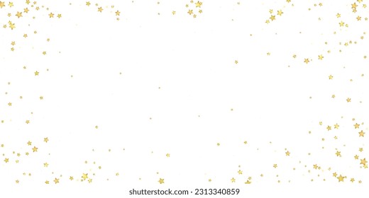 Magic stars vector overlay.  Gold stars scattered around randomly, falling down, floating.  Chaotic dreamy childish overlay template. Miraculous starry night vector  on white background.