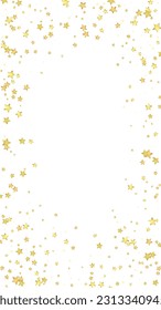 Magic stars vector overlay.  Gold stars scattered around randomly, falling down, floating.  Chaotic dreamy childish overlay template. Miraculous starry night vector  on white background.