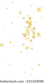 Magic stars vector overlay.  Gold stars scattered around randomly, falling down, floating.  Chaotic dreamy childish overlay template. Magical cartoon night sky on white background.