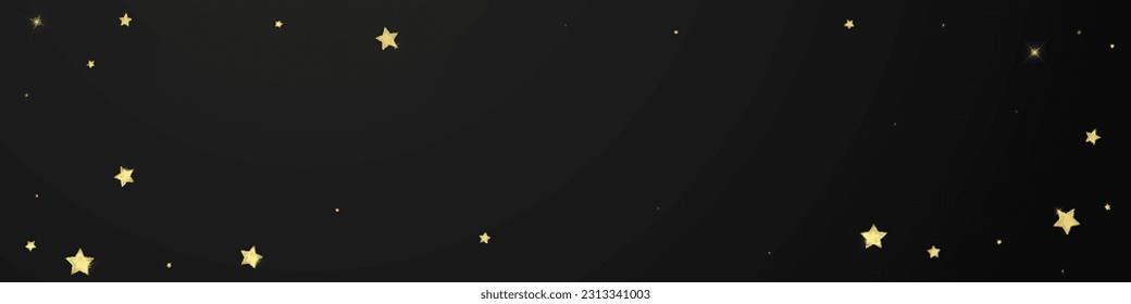 Magic stars vector overlay.  Gold stars scattered around randomly, falling down, floating.  Chaotic dreamy childish overlay template. Enchanting vector with magic stars on black background.