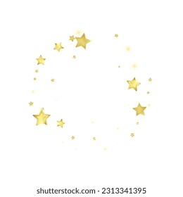 Magic stars vector overlay.  Gold stars scattered around randomly, falling down, floating.  Chaotic dreamy childish overlay template. Miraculous starry night vector  on white background.