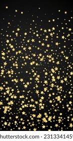 Magic stars vector overlay.  Gold stars scattered around randomly, falling down, floating.  Chaotic dreamy childish overlay template. on black background.