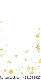 Magic stars vector overlay.  Gold stars scattered around randomly, falling down, floating.  Chaotic dreamy childish overlay template. on white background.