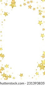 Magic stars vector overlay.  Gold stars scattered around randomly, falling down, floating.  Chaotic dreamy childish overlay template. Vector magic overlay  on white background.