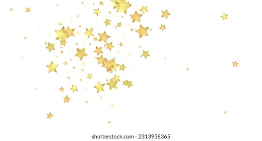 Magic stars vector overlay.  Gold stars scattered around randomly, falling down, floating.  Chaotic dreamy childish overlay template. Miraculous starry night vector  on white background.