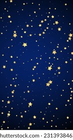 Magic stars vector overlay.  Gold stars scattered around randomly, falling down, floating.  Chaotic dreamy childish overlay template. Miraculous starry night vector  on dark blue background.