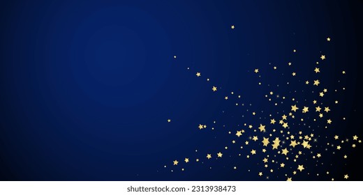 Magic stars vector overlay.  Gold stars scattered around randomly, falling down, floating.  Chaotic dreamy childish overlay template. on dark blue background.
