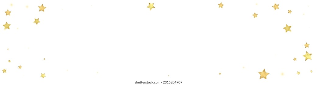 Superposición vectorial de las estrellas mágicas.  Estrellas de oro dispersas al azar, cayendo, flotando.  Una plantilla de superposición infantil de ensueño caótico. Encantador vector con estrellas mágicas sobre fondo blanco.