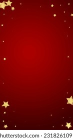 Superposición vectorial de las estrellas mágicas.  Estrellas de oro dispersas al azar, cayendo, flotando.  Una plantilla de superposición infantil de ensueño caótico. Encantador vector con estrellas mágicas sobre fondo rojo.
