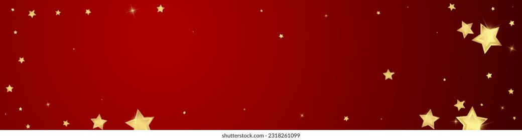 Superposición vectorial de las estrellas mágicas.  Estrellas de oro dispersas al azar, cayendo, flotando.  Una plantilla de superposición infantil de ensueño caótico. Vector nocturno milagroso estrellado sobre fondo rojo.