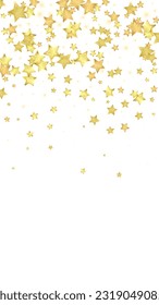 Magic stars vector overlay.  Gold stars scattered around randomly, falling down, floating.  Chaotic dreamy childish overlay template. Miraculous starry night vector  on white background.