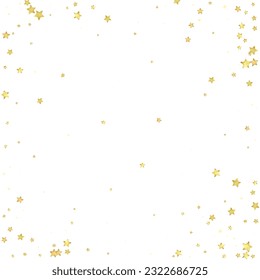 Magic stars vector overlay.  Gold stars scattered around randomly, falling down, floating.  Chaotic dreamy childish overlay template. Vector magic overlay  on white background.