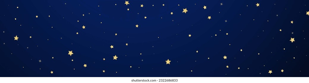 Superposición vectorial de las estrellas mágicas.  Estrellas de oro dispersas al azar, cayendo, flotando.  Una plantilla de superposición infantil de ensueño caótico. sobre fondo azul oscuro.