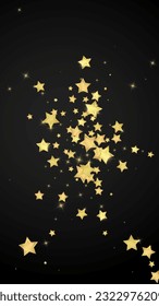 Magic stars vector overlay.  Gold stars scattered around randomly, falling down, floating.  Chaotic dreamy childish overlay template. Vector magic overlay  on black background.