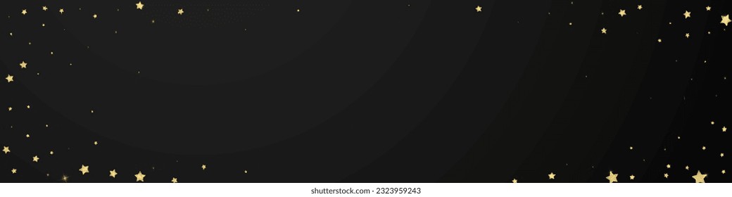 Magic stars vector overlay.  Gold stars scattered around randomly, falling down, floating.  Chaotic dreamy childish overlay template. Enchanting vector with magic stars on black background.