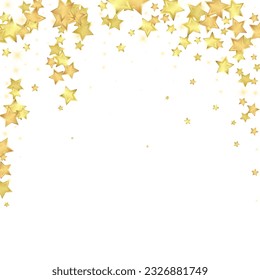 Magic stars vector overlay.  Gold stars scattered around randomly, falling down, floating.  Chaotic dreamy childish overlay template. Vector fairytale  on white background.