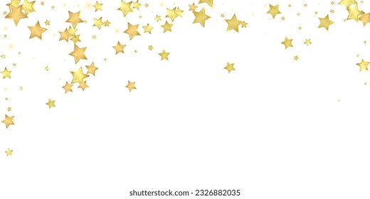 Magic stars vector overlay.  Gold stars scattered around randomly, falling down, floating.  Chaotic dreamy childish overlay template. Magical cartoon night sky on white background.
