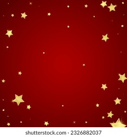 Magic stars vector overlay.  Gold stars scattered around randomly, falling down, floating.  Chaotic dreamy childish overlay template. Vector fairytale  on red background.