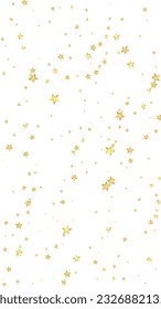 Superposición vectorial de las estrellas mágicas.  Estrellas de oro dispersas al azar, cayendo, flotando.  Una plantilla de superposición infantil de ensueño caótico. Encantador vector con estrellas mágicas sobre fondo blanco.
