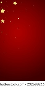Magic stars vector overlay.  Gold stars scattered around randomly, falling down, floating.  Chaotic dreamy childish overlay template. Magical cartoon night sky on red background.